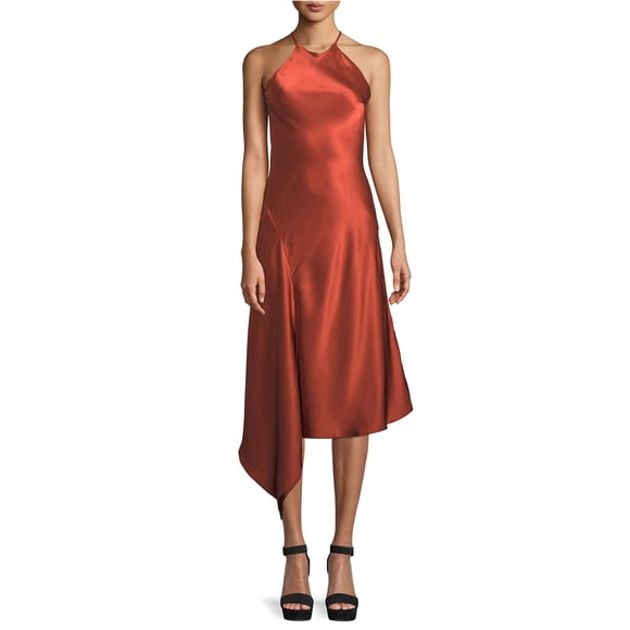 Alexis Vestido midi drapeado para mujer, naranja, mediano