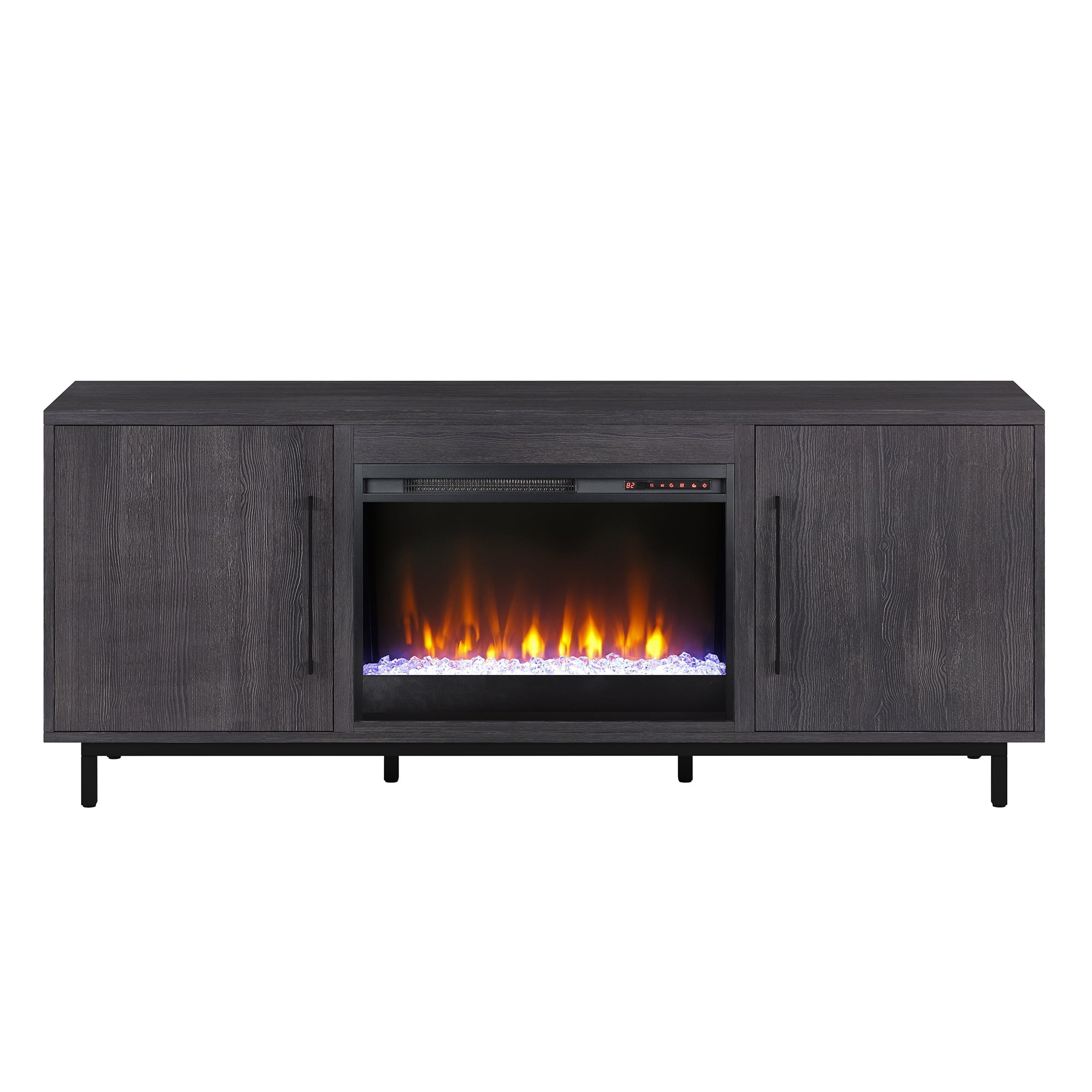 Evelyn&Zoe Julian Rectangular TV Stand with 26" Crystal Fireplace for TV's up to 75", Charcoal Gray