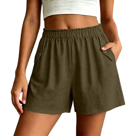 Shorts Women Denim New Summer Loose Shorts for Women Fashion Ruffle Elastic Waist Casual Shorts with Pocket Wide Leg Daily Versatile Shorts Green-a M