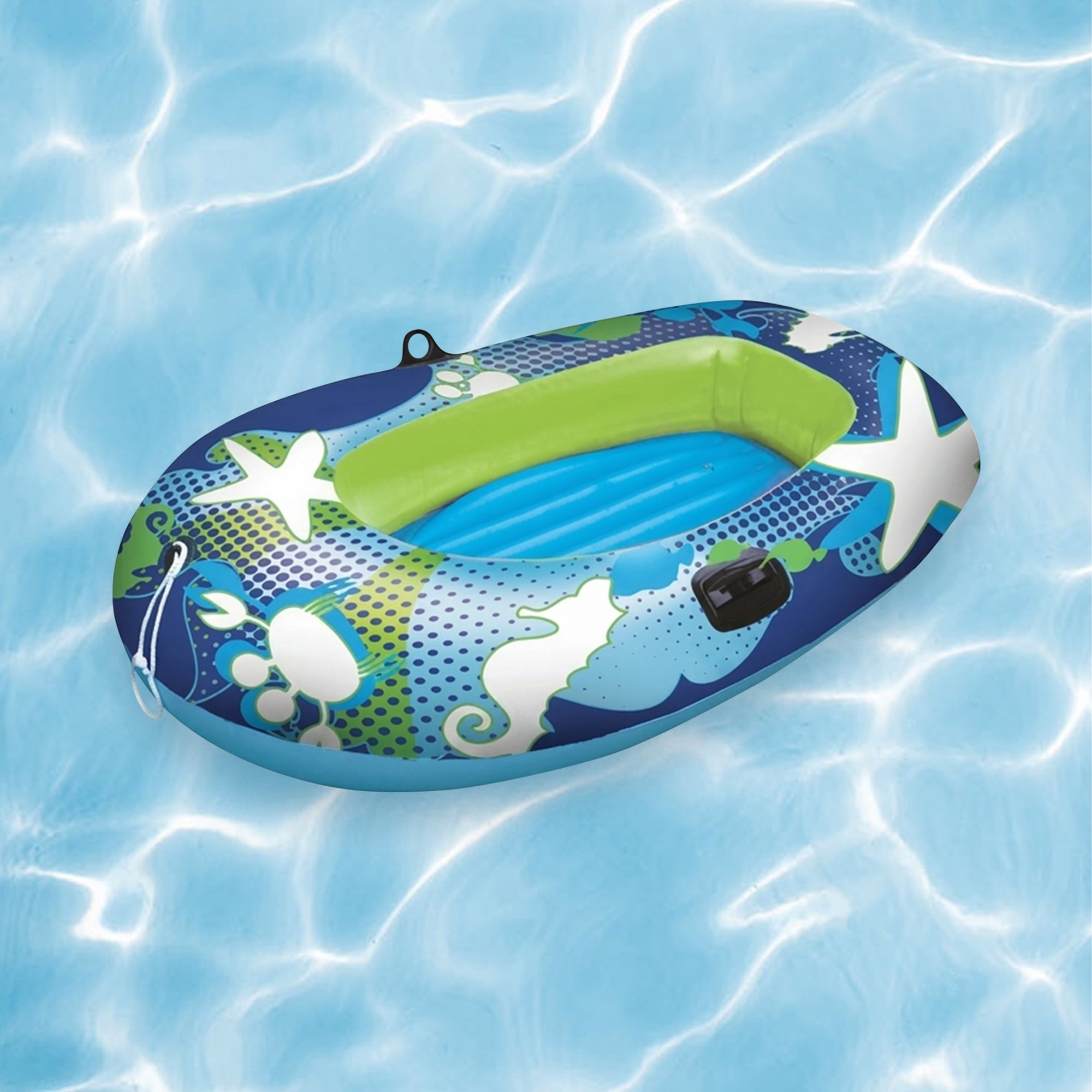 Swim Central 59" Blue and Lime Green Inflatable Aqua Fun Swimming Pool Deep Sea Water Sport Boat