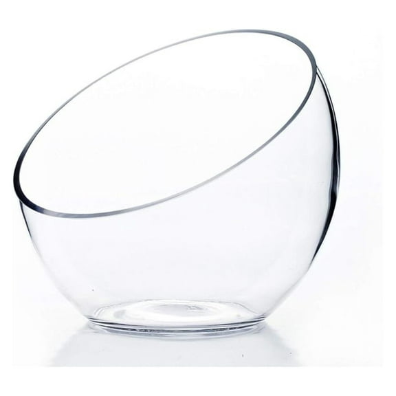 Clear Slant Cut Bowl Glass Vase, Glass Terrarium, Candy Dish, Glassware, Slant Open: 7". Height: 6" x 2.7". Base: 4" (1 Piece)