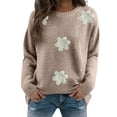 thumbnail image 5 of Women's Embroidered Beaded 3D Floral Sweater, Machine Knit Crewneck Pullover, Dimensional Floral Applique Blouse, Elegant Floral Embroidery Top, Holiday Party Sweater for Women Beige L, 5 of 9