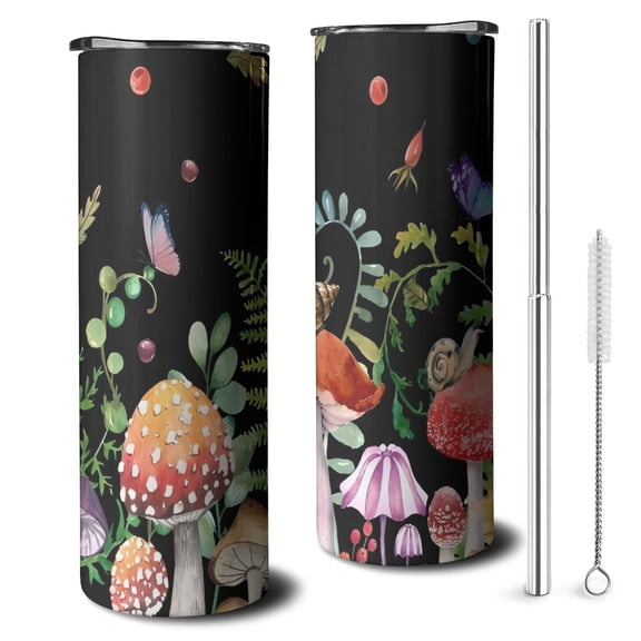 20oz Red Mushroom Snail Black Pattern Skinny Tumblers Stainless Steel Tumbler with Lid and Straw,Vacuum Insulated Double Wall Travel Tumbler Cups with Cleaning Brush for Coffee,Tea