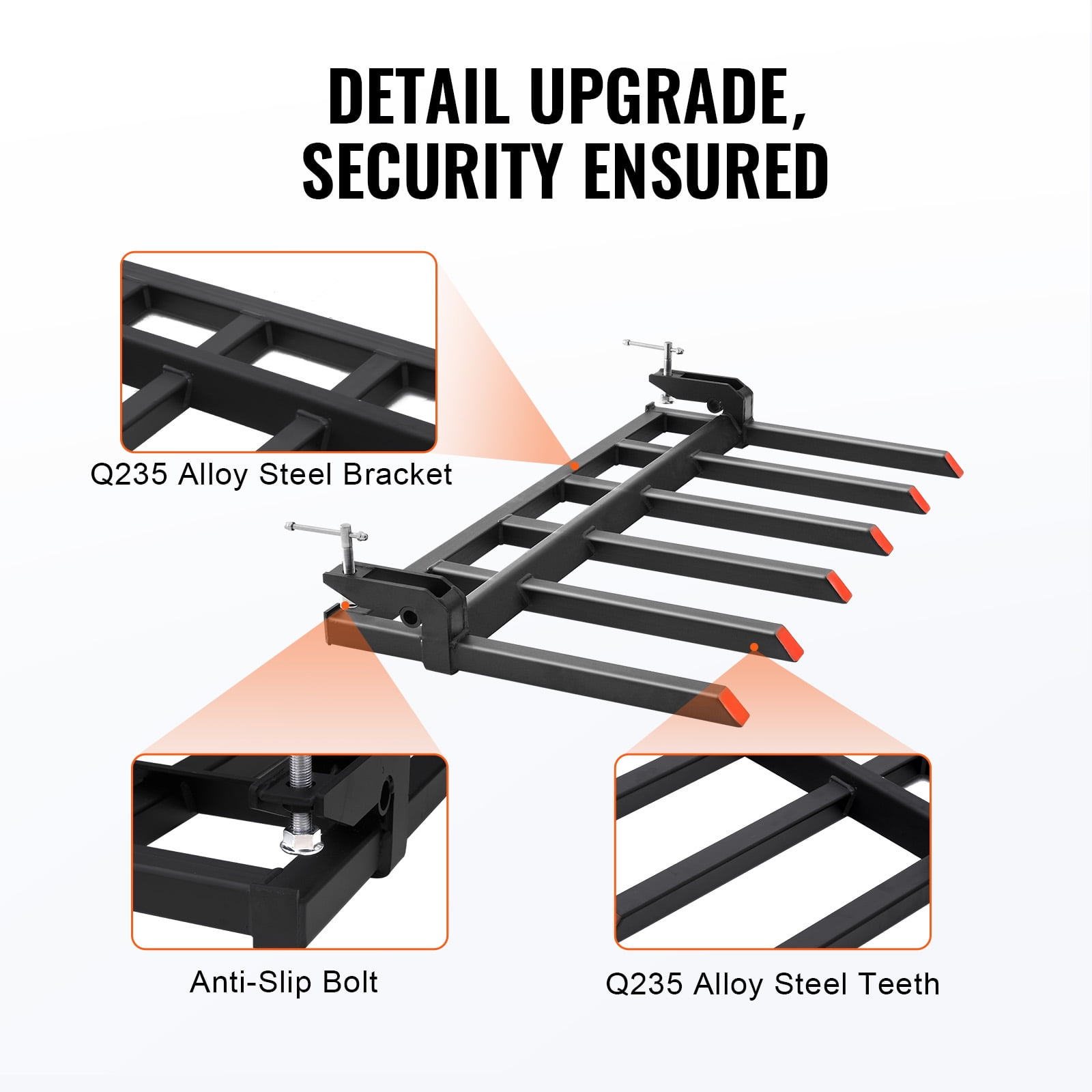 KFFKFF 4,560 lbs Clamp on Debris Pallet Fork 60" Bucket Capacity Heavy Duty