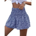 thumbnail image 3 of Boho Floral High Waist Drawstring Skorts for Women - Summer Ruffle Flowy Skirts Blue XL, 3 of 9