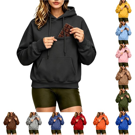 Trendfront Womens Hidden Pocket Hoodie Long Sleeve Drawstring Kangaroo Pocket Relaxed Fit Casual Pullover Hoodies