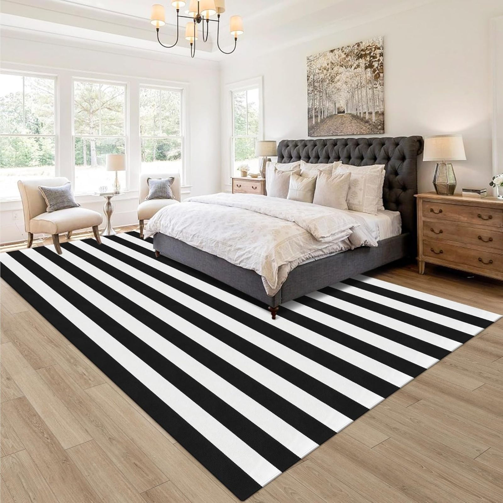 Black And White Striped Rug Retro Farmhouse Striped Outdoor Rug Washable Indoor Outdoor Area Rug For Living Room Bedroom Dining Room Home Decor Carpets 3x4ft
