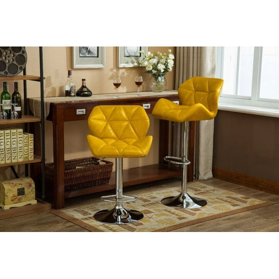 Modern Yellow Tufted Bar Stools Set of 2 - Hydraulic Adjustable Height