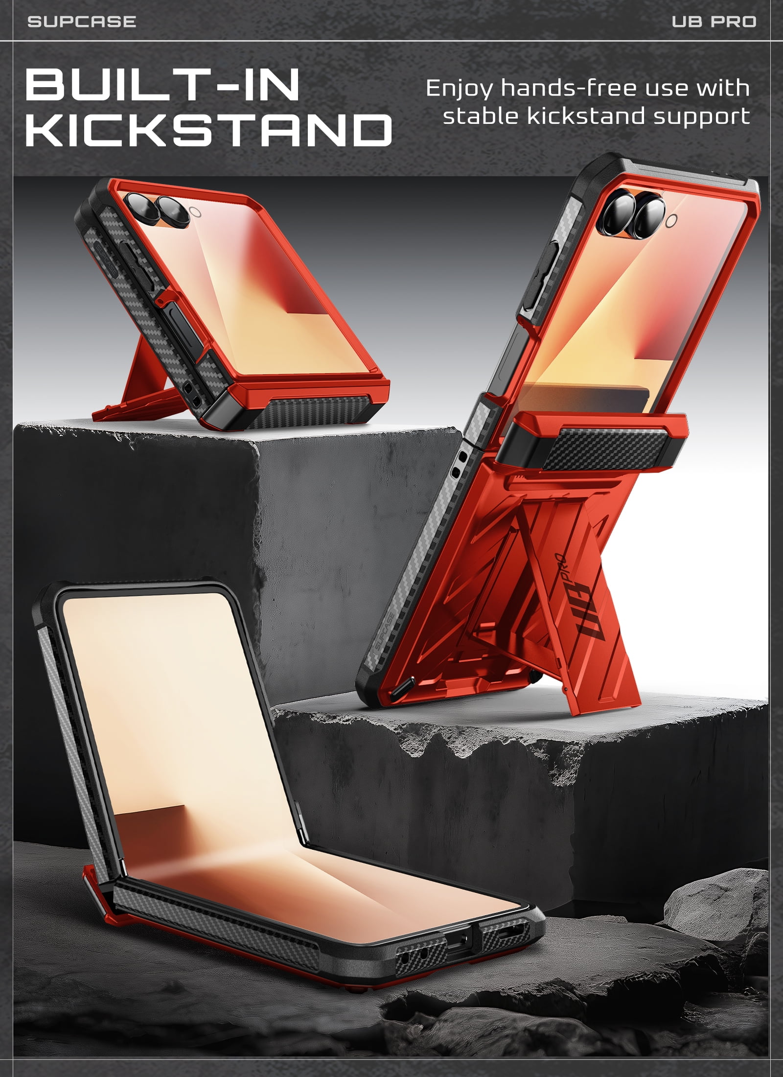 SUPCASE Unicorn Beetle Pro for Samsung Galaxy Z Flip 7 Case with Built-in Stand & Belt-Clip, [Hinge Protection] [Front Tempered Glass Screen Protector] Full Body Military-Grade Phone Cover, Ruddy