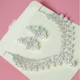 thumbnail image 4 of Women Faux Pearl Rhinestone Pendant Necklace Earrings Crown Tiara Jewelry Set, 4 of 8