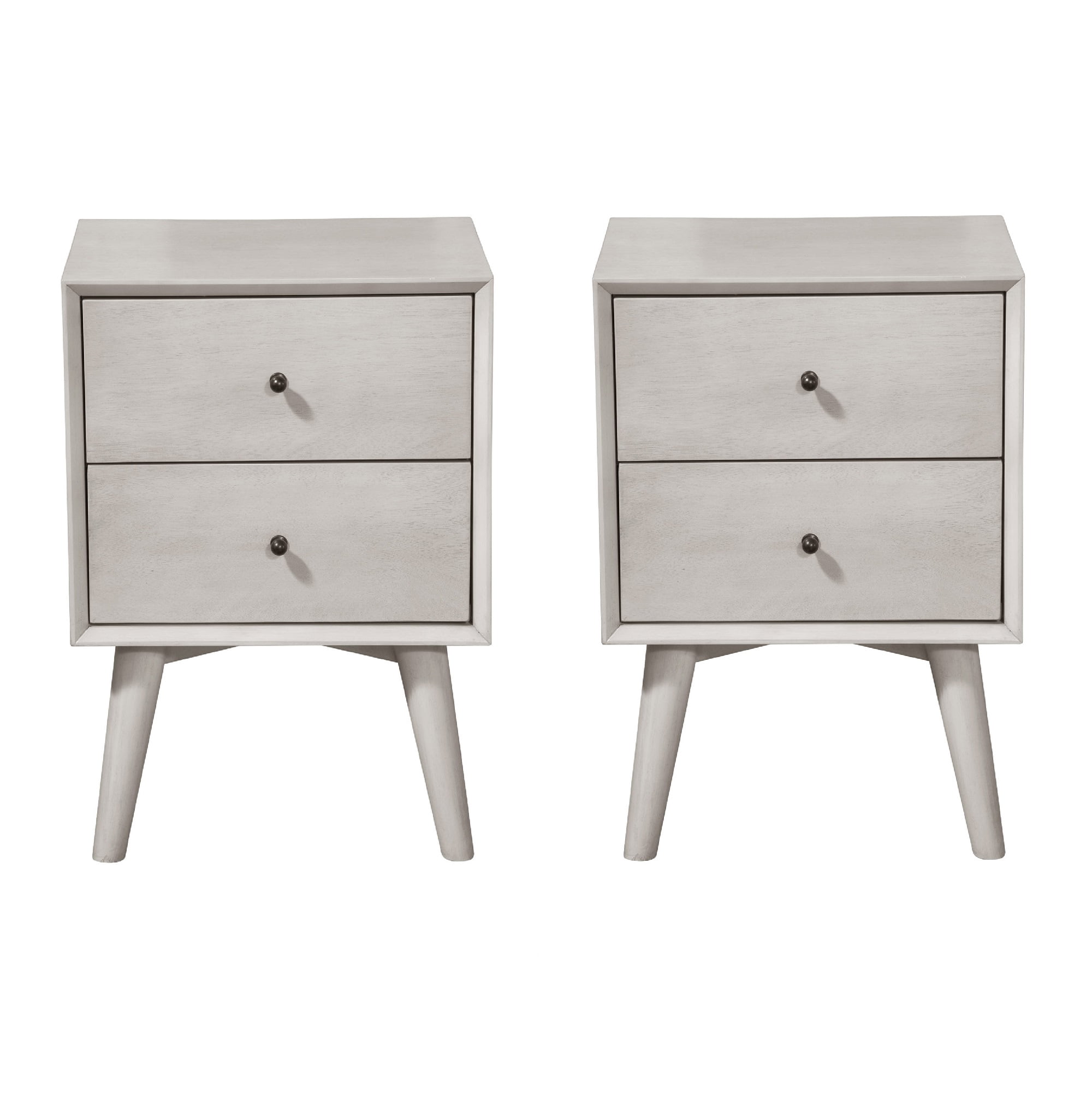 Alpine Furniture Flynn Mid Century Modern 2 Drawer Wood Nightstand Gray