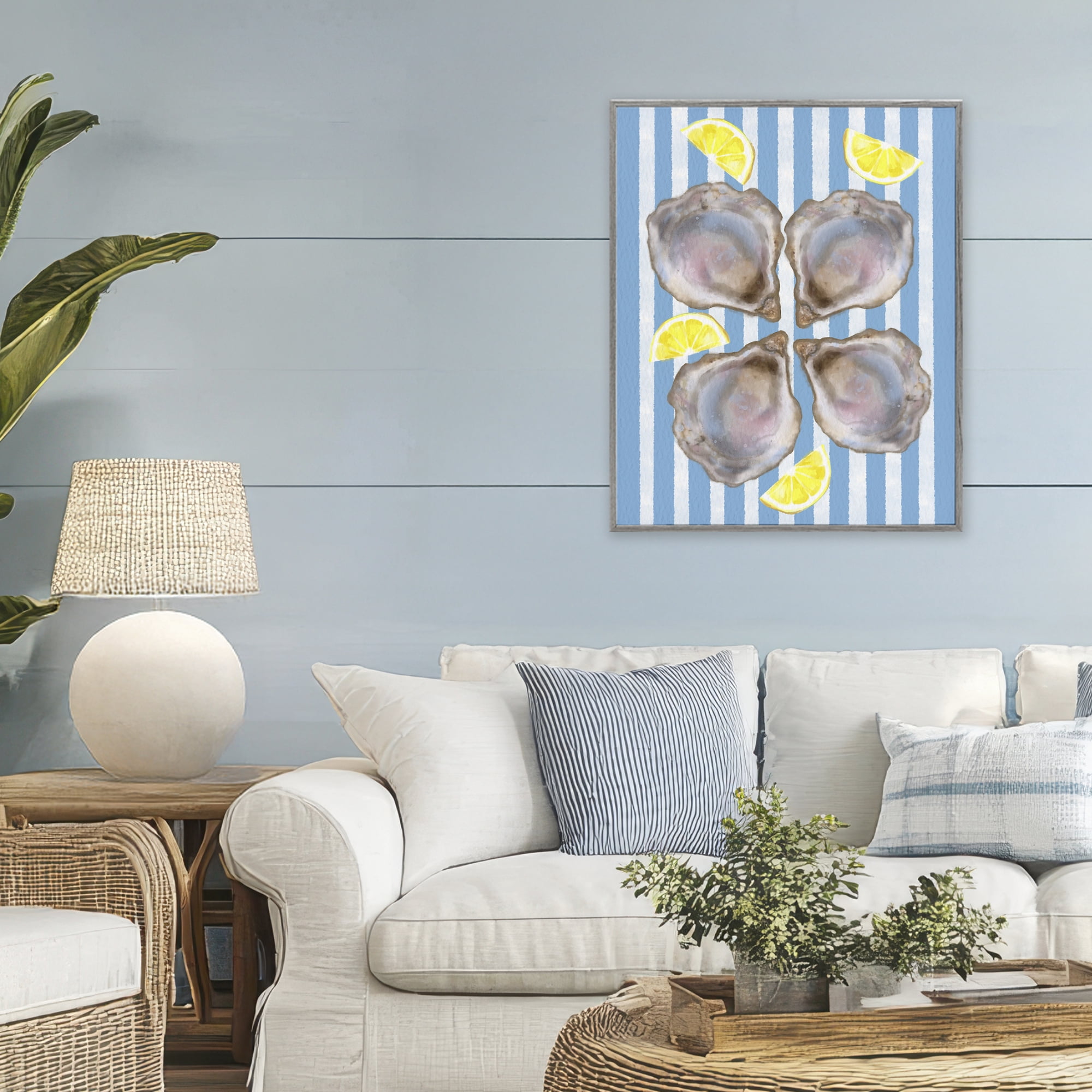 Stupell Industries Blue Stripe Oysters Gray Framed Giclee Art, design by Matthew Piotrowicz