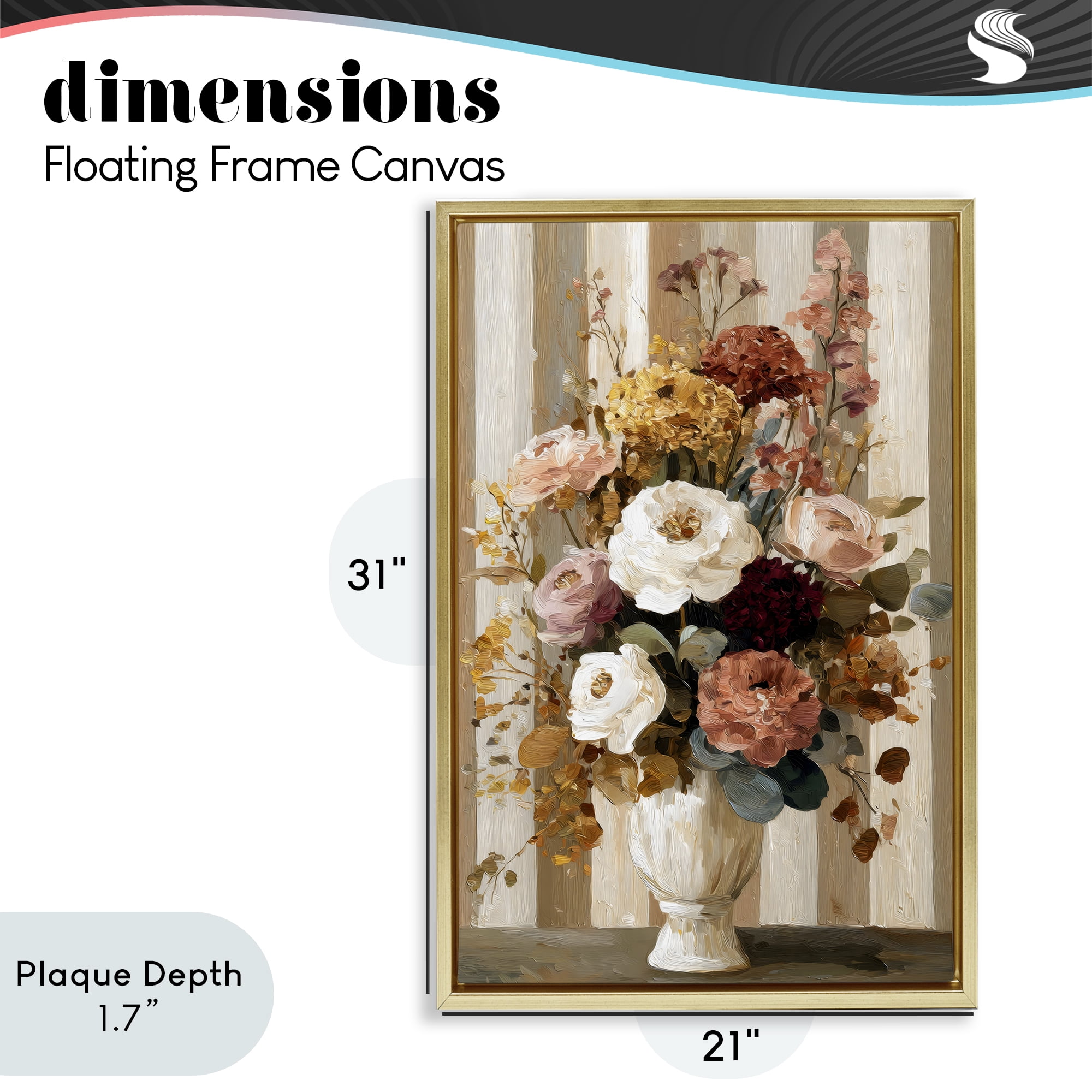 Stupell Industries Vintage Arrangement in Vase Gold Framed Floater Canvas Wall Art, design by Petal Prints Design