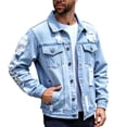 thumbnail image 3 of Mens Denim Jacket, Washed Ripped Distressed Stretch Slim Fit Casual Trucker Biker Jeans Jacket for Men, 3 of 8