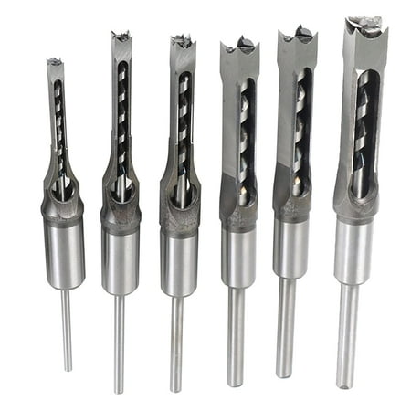 

6Pcs Square Hole Drill Bit HSS Square Hole Saw Mortise Chisel Drill Bit Tools Wood Mortising Chisel Set Sizes 1/4 5/16 3/8 1/2 9/16 5/8 Inch