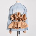 thumbnail image 4 of Colorblock Long Sleeve Ruffles Denim Jacket (S, Blue), 4 of 10