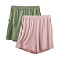 thumbnail image 2 of LEBONYARD Women's Shorts in Comfortable and Soft Materials,2PC Women's Summer Elastic Waist Thin Quarter Shorts Color Thin Style Casual Pajamas Loose Size Home Pants Army Green XXXL, 2 of 3
