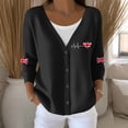 thumbnail image 2 of Wang6 Womens Lightweight Plus Size Cardigans Sweaters Trendy Long Sleeve Open Front Button down Knit Sweater Fall V Neck American Flag Printed Outwear Tops Black M, 2 of 5
