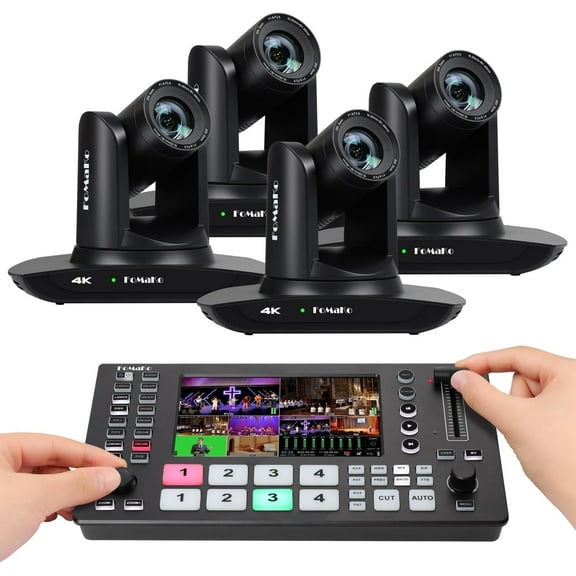 FoMaKo PTZ Camera HDMI AI Auto Tracking,4k 20x Optical Zoom(4pcs) M3 Video Mixer switcher, for Church Services Worship Education(K20UH x4 M3)