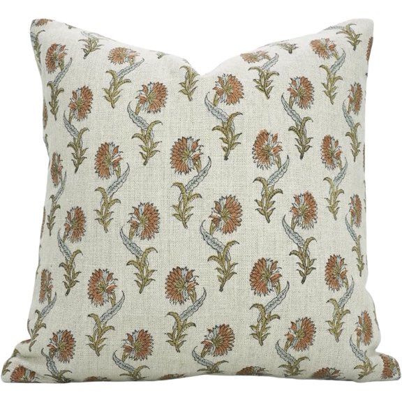 Natural Thick Linen Pillow Covers , 12"X20", Hand block prints By Fabdivine, Daffodil