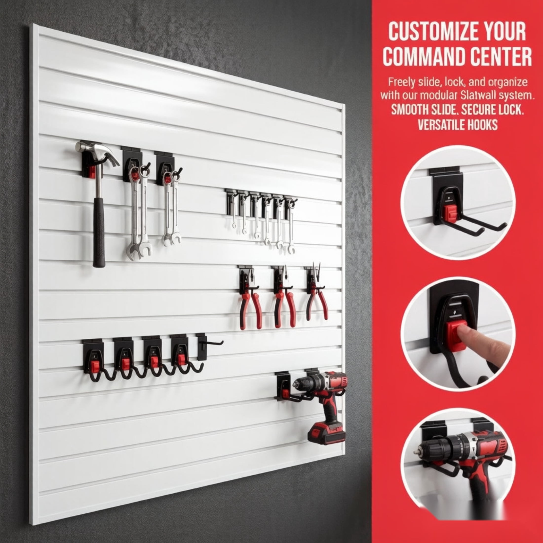GDF Studio 4x4FT PVC Slatwall Panel Kit Garage Storage System with 12 Hooks, Lightweight Water-Resistant Panels, White