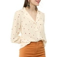 thumbnail image 6 of INSPIRE CHIC Women's 1950s Vintage Long Sleeve Printed Button Down Tops XL Beige, 6 of 8