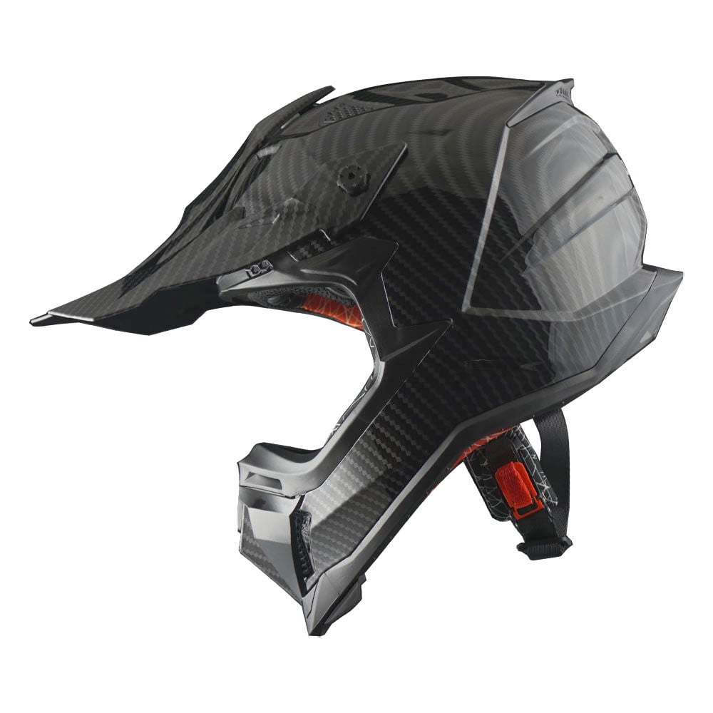 1Storm Adult Motocross Helmet ATV Dirt Bike BMX MX Downhill Mountain Helmet Track Style JH601; Carbon Fiber Black + Goggles + Skeleton Black Glove Bundle