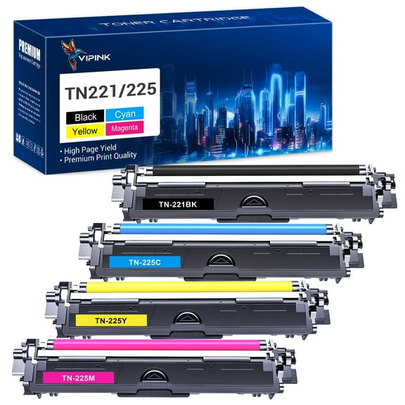TN221 TN225 Toner Cartridge Compatible for Brother TN221 TN225 TN-221 TN-225 HL-3150CDW 3152CDW 3170C MFC-9130CW 9140CDN 9330CDW Printer Ink (Black Cyan Yellow Magenta 4-Pack)