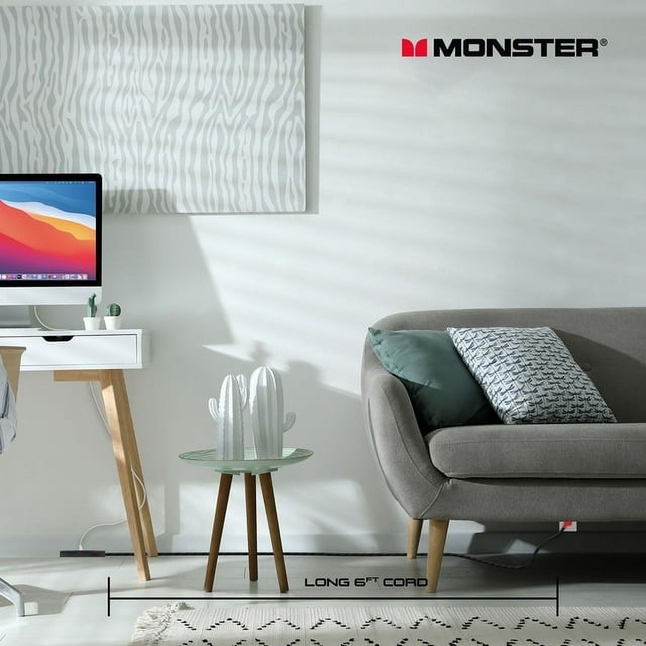 Monster Surge Protector, 4 Grounded Outlets, 2 USB Ports, 600 Joules, 6FT Nylon Braided Extension Cord
