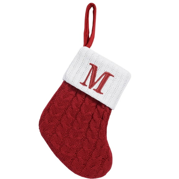 Beautynvta Christmas Stockings with Initials, 7'' Personalized Embroidered Letter Red White Knitted Christmas Stockings for Family Holiday Decorations and Xmas Tree Fireplace, M