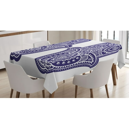 

Hamsa Tablecloth Two Hand of Fatima Figures with Ethnic Old Fashioned Ornaments Vintage Asian Rectangular Table Cover for Dining Room Kitchen 60 X 90 Inches Violet Blue White by Ambesonne