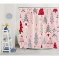 thumbnail image 4 of Pink Christmas Shower Curtain Decor, Abstract Christmas Tree and Grey Snowflake on Pink Shower Curtain for Bathroom 72X72 inch Polyester Fabric Bathroom Decoration Bath Curtains Hooks Included, 4 of 5