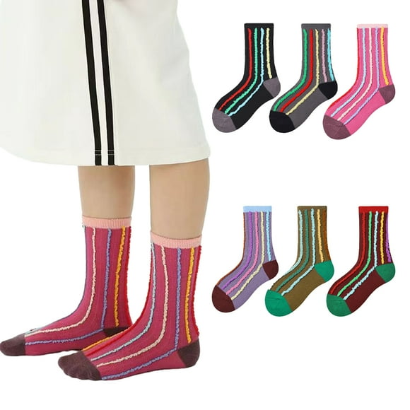 Beautyzll Chaussettes Mi-Mollet Unisexes pour Tout-Petits Lot de 3 Automne Coton Coloré Chaussettes en Peluche Rayées Dessin Animé 3-12T