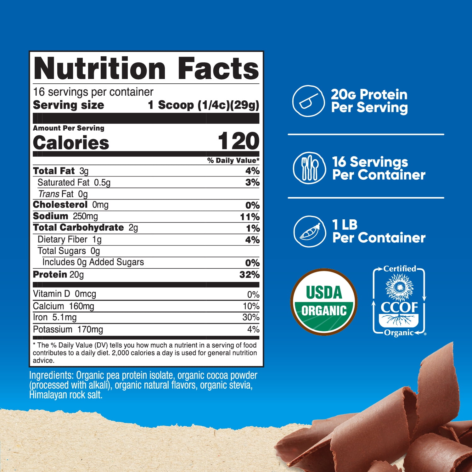 Nutricost Organic Pea Protein Powder (1LBS) - Chocolate, Certified USDA Organic, Protein from Plants, Vegetarian Friendly, Gluten Free, Non-GMO