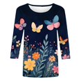 thumbnail image 5 of CYMMPU Summer Fashion Shirts 3/4 Sleeve Spring Tops Blouses for Women Dressy Casual Round Neck Loose Fit Tunic Tops Floral Pattern Lightweight Basic T-Shirts Multicolor M, 5 of 5