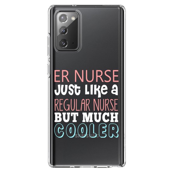 DistinctInk Clear Shockproof Hybrid Case for Samsung Galaxy Note 20 (6.7" Screen) - TPU Bumper Acrylic Back Tempered Glass Screen Protector - ER Nurse Just Like Regular But Cooler