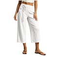thumbnail image 5 of Ruimatai Womens High Waist Linen Capri Pants with Pockets Drawstring Wide Leg Casual Summer Vacation Daily Lounge Trousers, 5 of 7