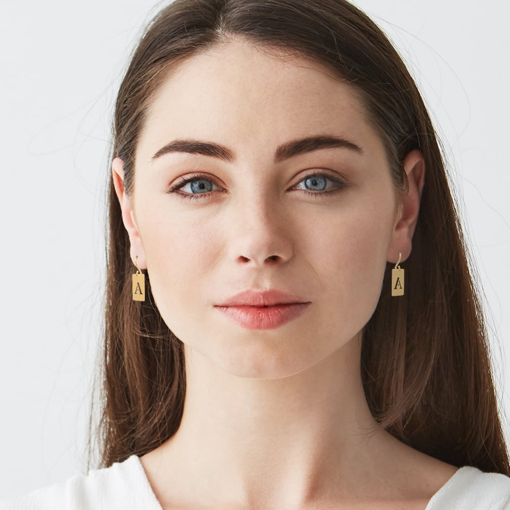 Personalized Initial Tag Earrings in 14K Gold-Plated Sterling Silver