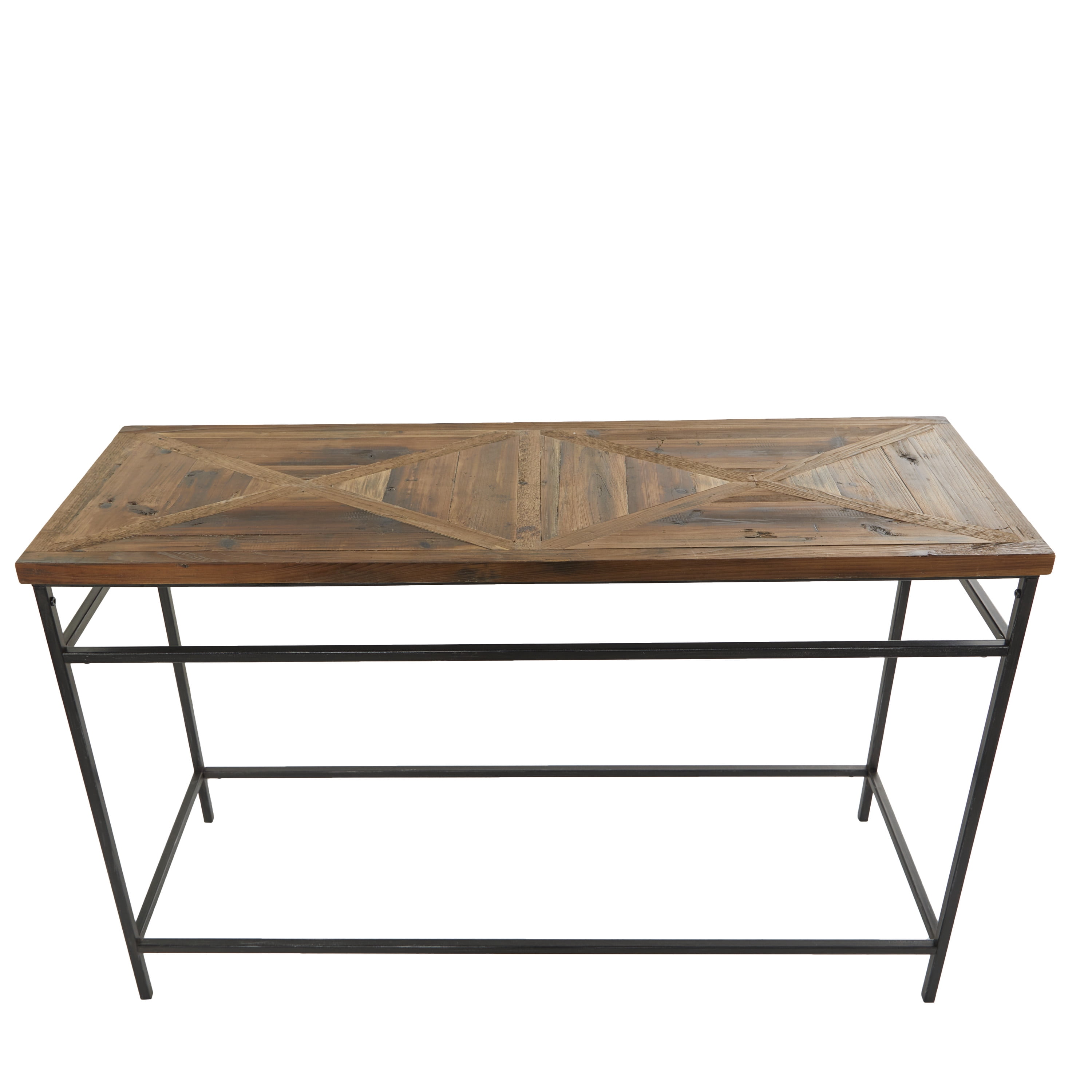 DecMode 48" x 30" Black Metal Console Table with Brown Wood Top, 1-Piece