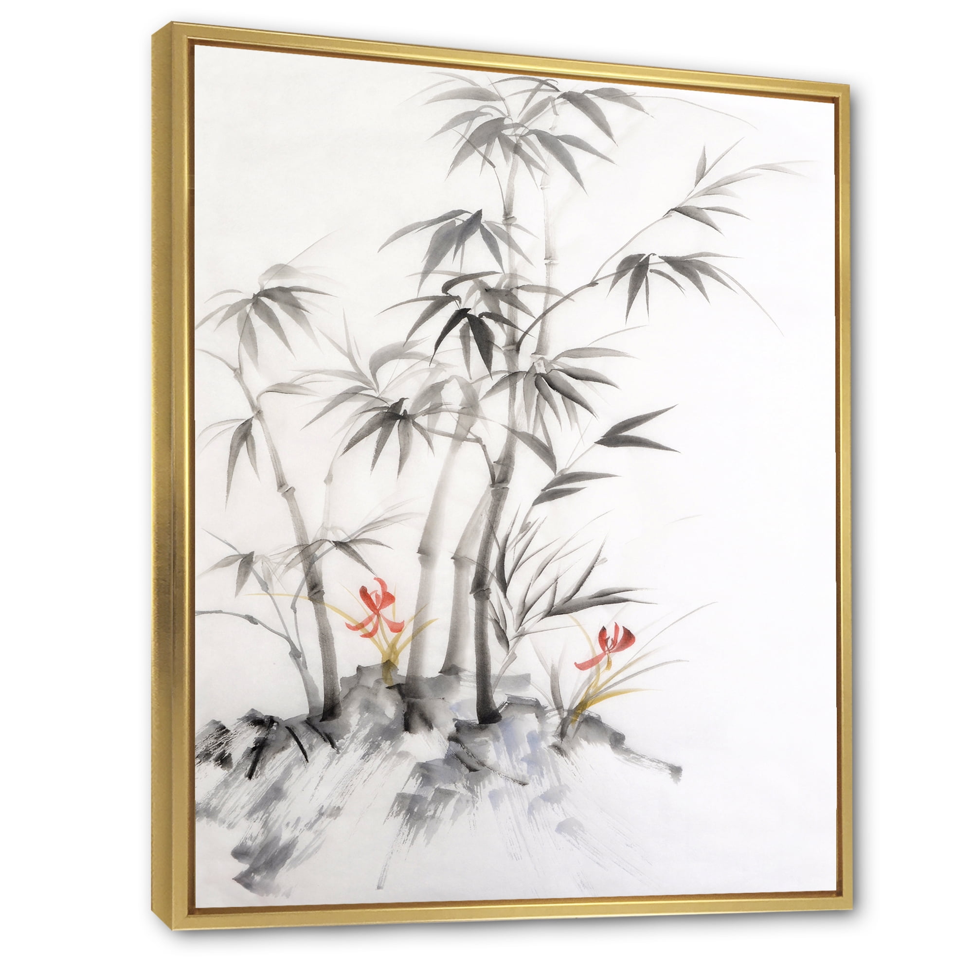 Designart 'Vintage Black and White Bamboo III' Traditional Framed Canvas Wall Art Print