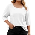thumbnail image 5 of Mifsaly Plus Size Blouses for Women 3/4 Sleeve Square Neck Cotton Tops Button Decoration Lightweight Breathable Oversized Tshirts Summer Casual Work Office Outfits L, 5 of 7