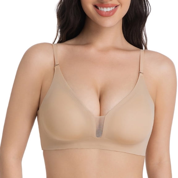 Purcolt Womens V Plunge Wireless Seamless Bra Convertible Crisscross Back Supportive Comfort T-Shirt Push Up Bra Breathable Mesh Everyday Bralettes