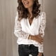thumbnail image 1 of ICHUANYI Clearance Large Size Women Lace Solid Splicing Long Sleeve Slim Blouse V-Neck Tops Shirt(White, M) Ichuanyi Ichuanyi, 1 of 5
