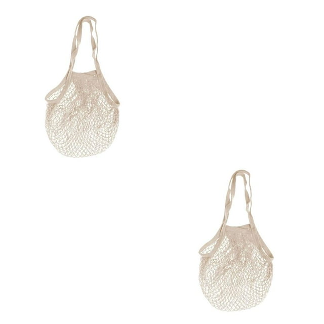 Advancent Mesh Shopping Bag Washable Vegetable Handbag Organizer Large Camping Pouch Capacity Hiking Portable Stretchable Blanco 2piezas