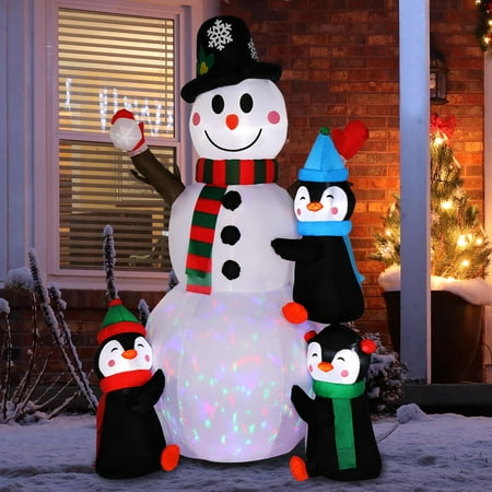 Zimtown 6FT Inflatables Snowman with Three Penguins Outdoor Christmas Decorations for Holiday Lawn Garden Party