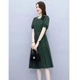 thumbnail image 1 of Femmes Manches Courtes Robe Élégante Col Rond à Lacets Pull-Up une-Ligne Jupe Décontractée Couleur Unie Robe en Vrac, 1 of 8