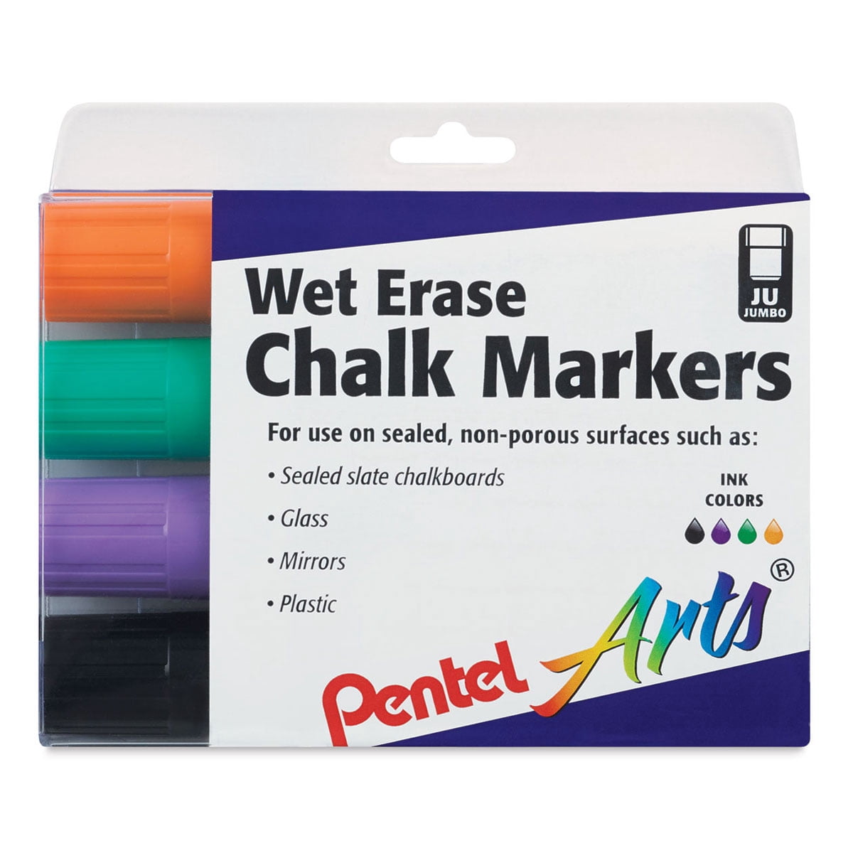 Pentel Wet Erase Chalk Markers - Secondary Colors, Jumbo Point, Set of 4