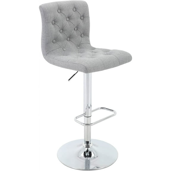 Brage Living Tufted Fabric Bar Stool, Adjustable Swivel Counter Height Barstool with Back, Upholstered Armless Airlift Bar Chair for Kitchen Dining Cafe, 1 pc (Light Grey)