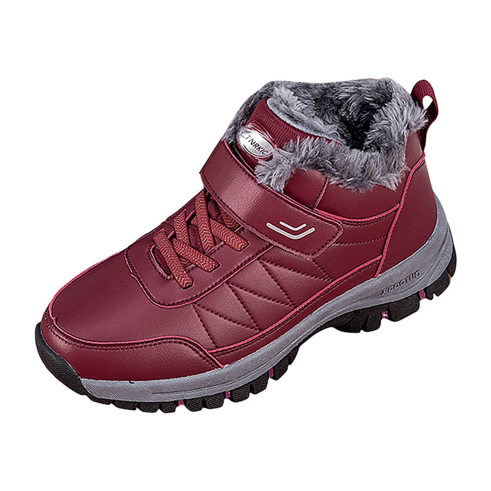 Waterproof Snow Boots for Women Outdoor AntiSlip Trekking Hiking Shoes Lace up Hook and Loop Plush Lined Winter Booties Red 10