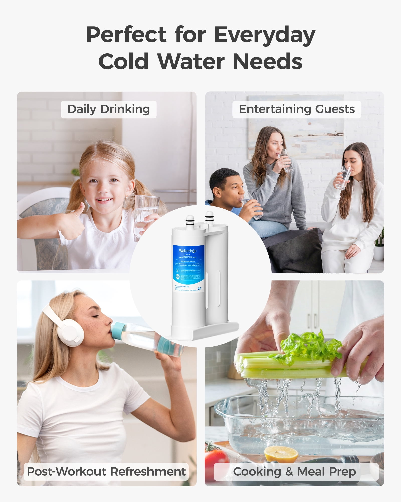 Waterdrop Replacement for EWF01®, FC-300, FC300, EFF-6018A, 241988703 Refrigerator Water Filter, 4 Filters